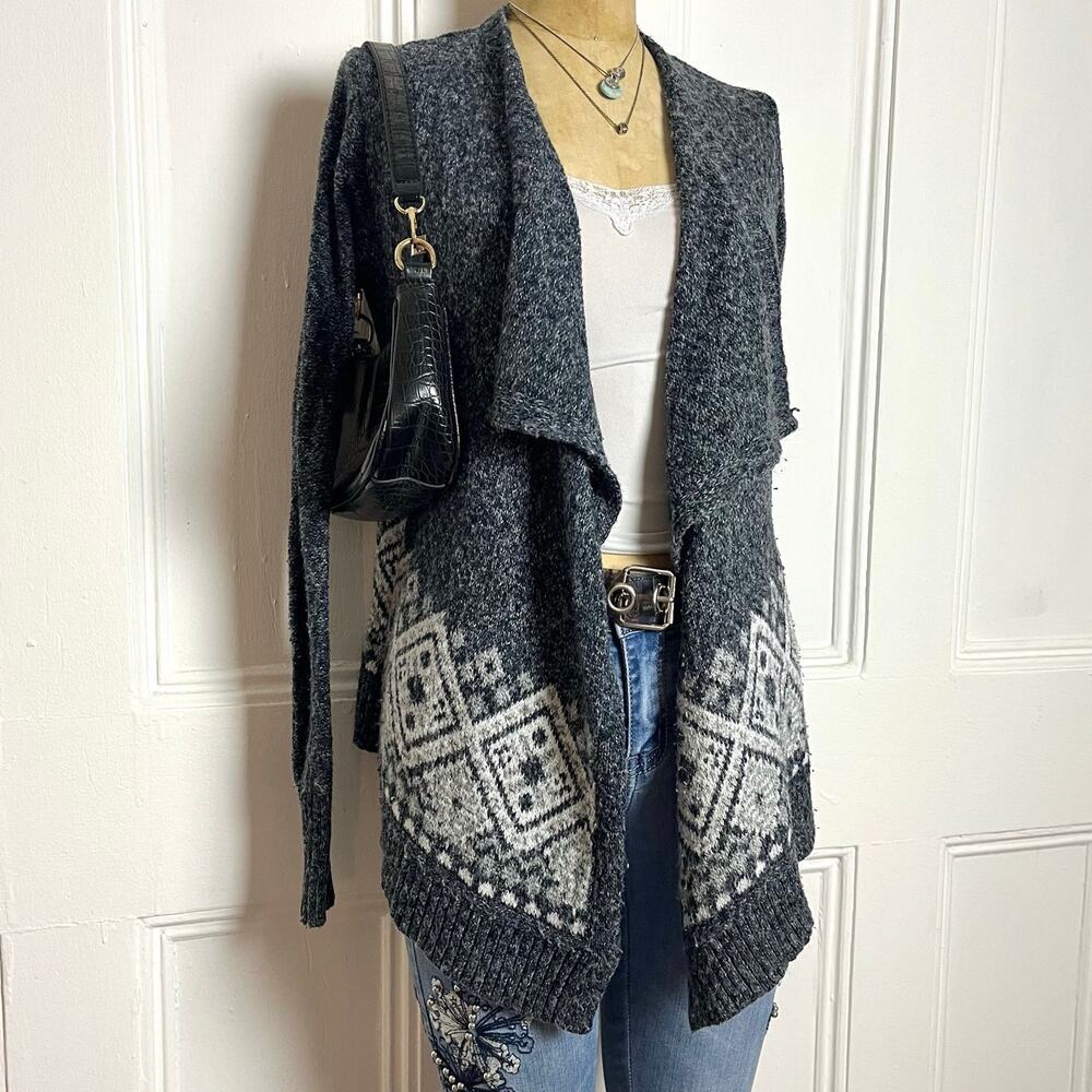 Hollister‎ knitted open grey cardigan with white festive pattern size XS